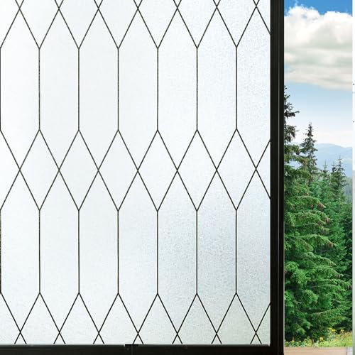 Lifetree Fensterfolie Selbstklebend Blickdicht Milchglasfolie Statische Haftung Gitter Sonnenschutz Anti-UV ohne Klebstoff Dekorfolie Schwarze Sichtschutzfolie Fenster für Zuhause Büro 60X200CM …