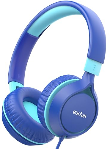 EarFun Kinder Kopfhörer, Kopfhörer Kinder mit Kabel, 85dB Lautstärkenbegrenzer, Superleicht, Faltbarer, Einstellbar, Stereoklang, 90 Grad drehbarer, On-Ear Kinderkopfhörer für Schule/Tablet, Blau