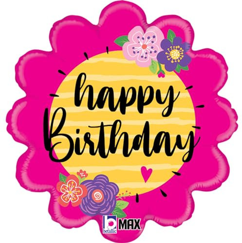 Grabo palloncino di compleanno con messaggio made in italy. palloncino per feste di compleanno con fiore, in foil con cannuccia per gonfiarlo. palloncini colorati 35x35cm