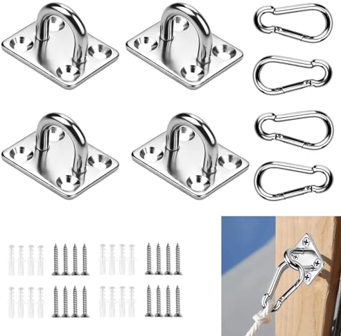 SWTYExt Edelstahl Karabiner und Edelstahl Augplatte M5, 8Stk Augplatte mit Öse Edelstahl 304(V2A) Zurröse Wandöse Decksplatt Augplatte mit Öse für Sonnensegel Befestigung Decken-Befestigung Wand-Haken