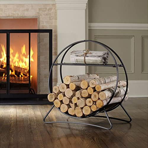 GTPBAO Kaminholzregal Holzwiegen Hoop-Holzständerhalter mit Bodenplatte, Robuster Kaminholzständer Aus Schmiedeeisen, Herdkorb für Holzofen
