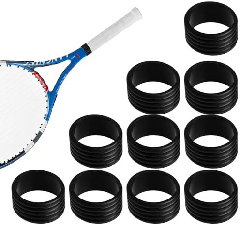 Huakaile Tennis-Griffband, Silikon-Schläger-Dichtringe, rutschfester Schlägergriff-Finishing-Ring, Übergriffschutz, Fix-Ring für Pickleball-Paddel, Badminton, Squashschläger, Schwarz, 10 Stück