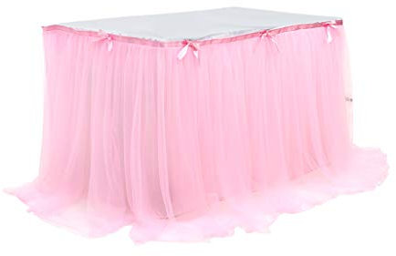 Jupe en tulle pour table d'anniversaire dessert jupe table fête décoration de mariage décoration intérieure nappe 340 150 cm (rose, L)