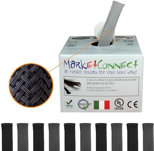 MarketConnect® Guaina Cavi Espandibile Ø 50mm, L 15mt • Raccogli e Nascondi Cavi • Ideale per Scrivania e TV • GRIGIO • INDUSTRIALE SMALL