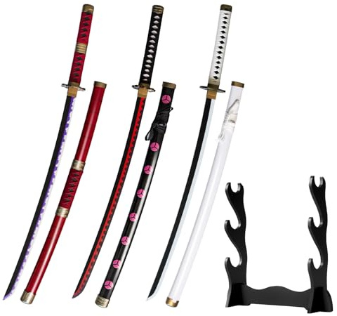 Bambus Cosplay Anime Katana Schwert,Zoro Katana mit Scheide,Holz Katana,Zorro Schwert für Rollenspiele Dekorationen and Geschenke (Kitetsu/Shisui/Wado Ichimonji)