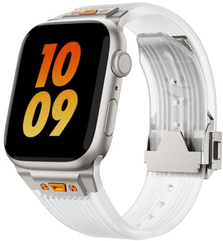 Fsavlroy Armband,Kompatibel mit Apple Watch Ultra 2 49mm 45mm 44mm 42mm Clear Band,Transparent Silikon Sportarmbänder für iWatch Ultra Series 9 8 7 6 5 4 3 2 1 SE(se2),Titan/Transparent