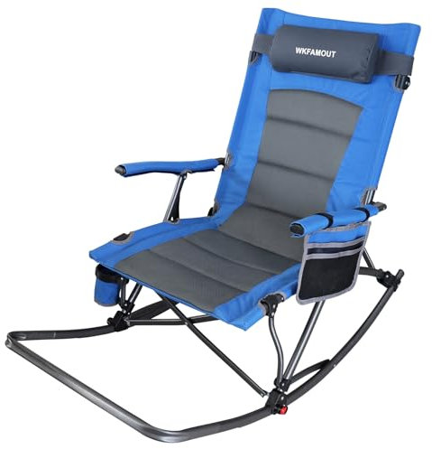 WKFAMOUT Übergroßer faltbarer Schaukelstuhl mit Fußstütze, abnehmbares Kissen, tragbar, für den Außenbereich, gepolsterte hohe Rückenlehne, ergonomische Armlehnen für Terrasse, Garten, Rasen,