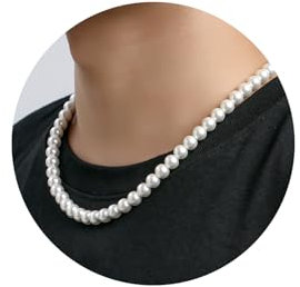 Halora Perlenkette Herren Damen Perlen Choker Kette 45cm Lang Weiße Perlenkette Pearl Necklace Herrenschmuck Geschenke Mens Jewellery Perlen 6mm