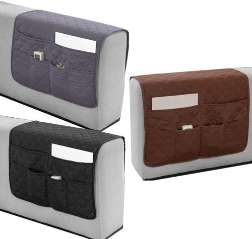 Arm Chair Covers Armchair Organiser Waterproof Sofa Armrest Covers with 6 Pockets Anti-Slip Couch Armchair Caddy Storage Bag for TV Remote Control, Magazines, Pad Coffee