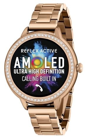 Reflex Active Series 41 Amoled Smart Watch for Women with Sports Modes, Heart Rate, Make/Answer Calls, Music Player, GPS, Step Counter, Cycle Tracking and Stone Set Rose Gold Bracelet for Android IOS