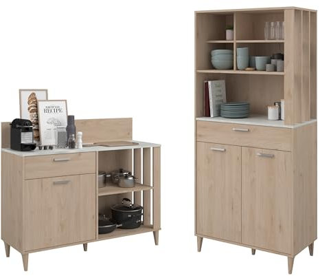 Buffet Küchenbuffet von Parisot Gala 2 in Jackson Eiche und Beton Optik Komplett Set - Buffet und Beistellschrank