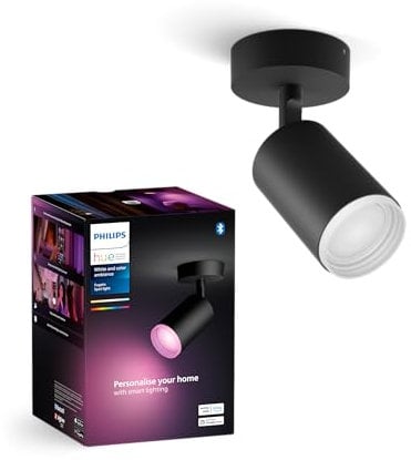 Philips Hue White & Color Ambiance Fugato 1er Spot, schwarz 1x350lm, dimmbar, 16 Mio. Farben, steuerbar via App, kompatibel mit Amazon Alexa (Echo, Echo Dot), neue Generation