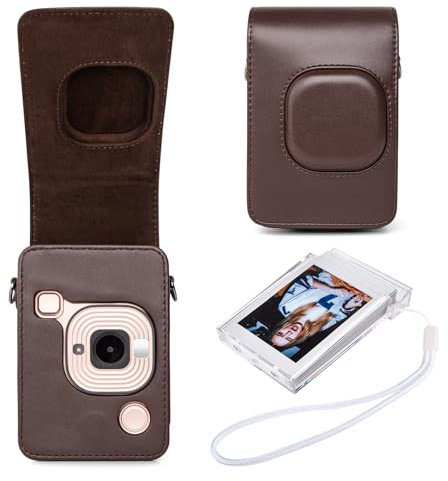 HIYQIN Leder Tasche Kompatibel mit Fujifilm Instax Mini LiPLAY, für Fujifilm Mini Liplay Tasche mit Film Halter, für Instax Mini Liplay Hülle und Zubehörpaket - Ahorn Braun