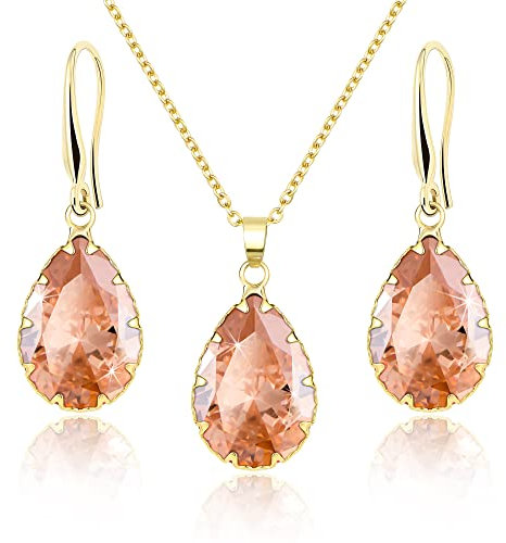Linawe Gold Schmuck Set Schmucksets Damen, Ohrringe Hängend Kette Halskette Anhänger, Gelb Damenohrringe Ohrringe Set, Hochzeiten Brautschmuck