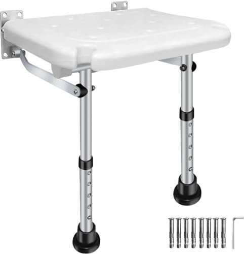 EOSPRIM Klappbarer Duschsitz Wandmontage, Duschhocker Klappbar Modern, Badewannensitz Senioren, Duschstuhl, Wandklappstuhl, Badezimmer Hocker, Duschklappsitz, Badhocker Erwachsene (Weiß, Extra breit)