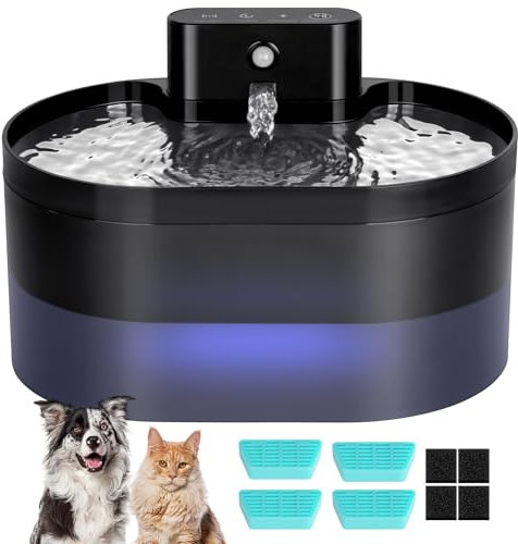 Aomig 2.2L Trinkbrunnen für Katze und Hunde Kabellos 12Pcs Katzenbrunnen Kabellos mit Bewegungsmelder und Akku 2200mAh Wasserbrunnen für Katzen Ultraleise Katzentrinkbrunnen für Haustiere (Schwarz)