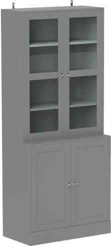 HOMCOM Modern Bookcase with Glass Doors, Display Storage Cabinet with Adjustable Shelves for Living Room, Study, Home Office, Kitchen Cupboard with Small Open Counter, Grey