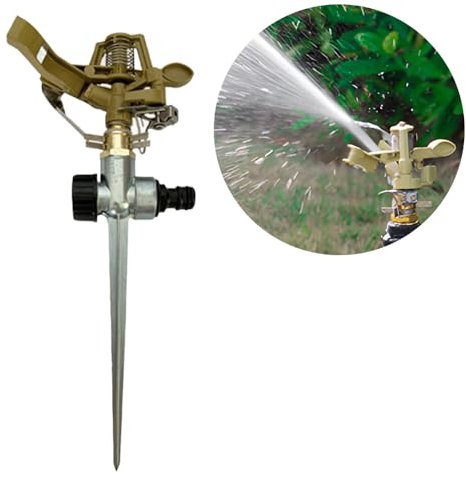 ACAGALA Arroseur à impulsion à base de piquet, arroseur d'eau robuste en alliage de zinc pour pelouse de cour, rotation 0-360°, grande couverture, raccord universel 1/2 avec tête d'arrosage