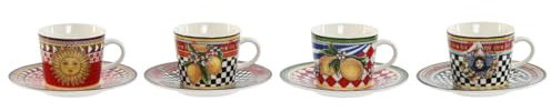Juego de Tazas con Platos Home ESPRIT Amarillo Rojo Porcelana 12,5 x 12,5 x 1,5 cm (4 Unidades) - Marca: Home ESPRIT - EAN: 8424002160111