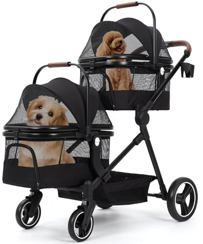 Zstar Hundewagen Hundebuggy Faltbarer Haustierwagen mit 2 Abnehmbaren Hundebox Tasche für Zwei Kleinen Hunden Katzen, Belastbarkeit bis 15 kg pro Ebene