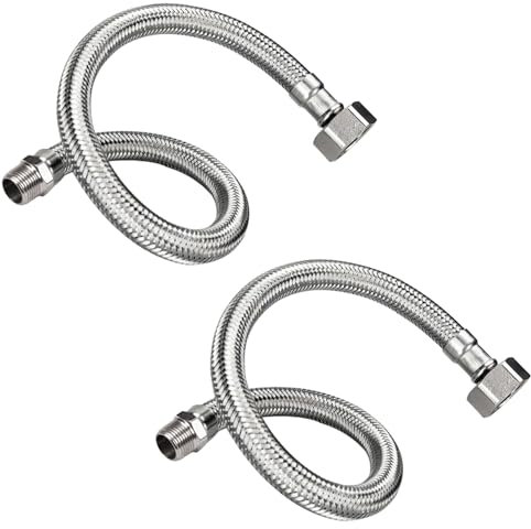 Lot de 2 Tuyaux Flexibles en Acier Inoxydable 304 3/8 20 cm - Raccords Filetés G3/8, Haute Pression 10 Bar, Résistant à la Corrosion - Pour Robinet, Chauffe-Eau, Cuisine, Salle de Bains