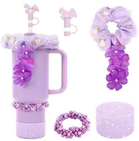 AMUSEPROFI Tumbler Accessories Set Compatible with Stanley Cup Accessories, Including Stanley Headband with Charms, Straw Toppers, Cup Boot, Tumbler Bracelets