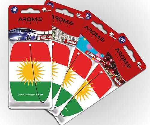 Kurdistan Duftbaum Autoparfüm Flagge Croatia Kurdish Lufterfrischer 4-er Pack in 4 Düften New Car, bubble gum, Vanilla, Cherry