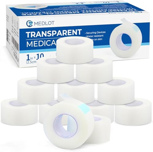 MEDLOT Transparente Fixierpflaster Rolle, 12 Rollen 2,5 cm x 9 m, Medizinisches Klebeband, Erste-Hilfe-Verbandsmaterial