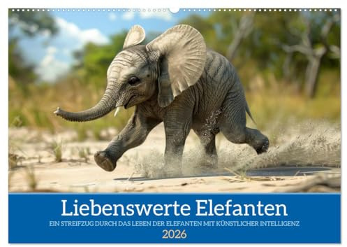 Liebenswerte Elefanten (Wandkalender 2026 DIN A2 quer), CALVENDO Monatskalender: Elefantenzauber - KI Kunst für jeden Monat (CALVENDO Tiere)
