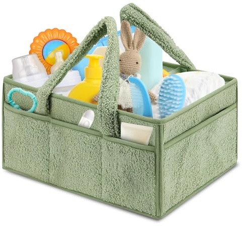 Baby Wickel Organizer für Wickelutensilien, Wickeltasche Organizer, Wickeltisch Organizer, Wickelkorb, Windel Organizer, Wickelorganizer Zuhause, Filztasche mit Fächern – Tragbar & Faltbar (Grün A)