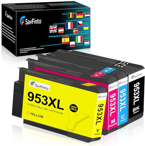 SavFinto 953XL Druckerpatronen Ersatz für HP 953XL 953 Tintenpatronen Multipack Kompatibel für Officejet Pro 7740 8218 8710 8715 8718 8719 8720 8725 8730 8740 (4 Pack)
