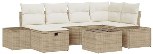 vidaXL Garten-Sofa-Set 7 pcs Beige 55 x 62 x 69 cm Poly Rattan, Moderner modularer Sofa-Set, wetterfestes Lounge-Möbel, entspannender Gartenbereich, Flexible Rattan-Sitze
