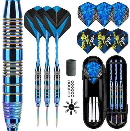 Trecynd Dartpfeile mit Metallspitze 22 Gramm(Der ganze Pfeil), Profi Steeldarts mit Metallspitze Steeldarts Set Steel Darts Pfeile Set Stahl Spitze Darts Set 3 Aluminium Schaft + Extra Dart-Flüge