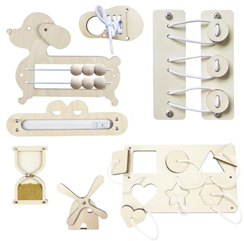 LIAVOP 7 Stück Zubehör für Montessori Busy Board | Montessori Holzbrett Früherziehung Spielzeug für motorische Entwicklung Montessori Board,Kindern im Alter von 1 bis 6 Jahren