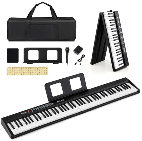 KOMFOTTEU Elektronisches Keyboard mit 88 Tasten, Klavier faltbar mit 1000 Sounds, 1000 Rhythmen & 150 Demo-Songs, elektronische Klaviertastatur mit Mikrofon, Doppeltastatur
