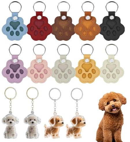 14 Stück Hundehaarsammler Schlüsselanhänger, DIY Tierhaaranhänger, Leder und Acryl Transparent Hundehaar Schlüsselanhänger, Hängende Pfote Design, Kreative Erinnerungsgeschenke für Tierliebhaber