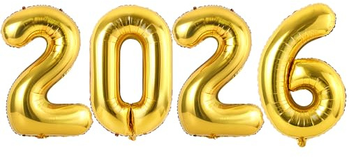 Ponmoo 40 Zoll Foil Luftballons 2026 Gold, 101cm, Aufgeblasen mit Helium oder Luft, Riesige Folienballons 2026, Großer Ballon für Neujahrsparty Dekoration