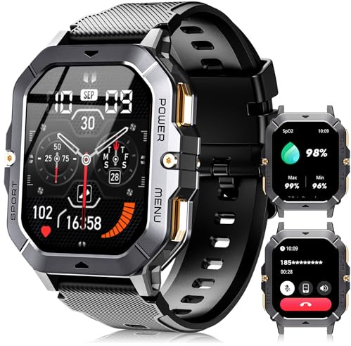 OUKITEL Orologio da uomo 2.02 HD Smartwatch con chiamata Bluetooth,100+modalità sportive, orologio sportivo monitoraggio cardio, podometro, sonno, SpO2, impermeabile IP68, orologio connesso Android
