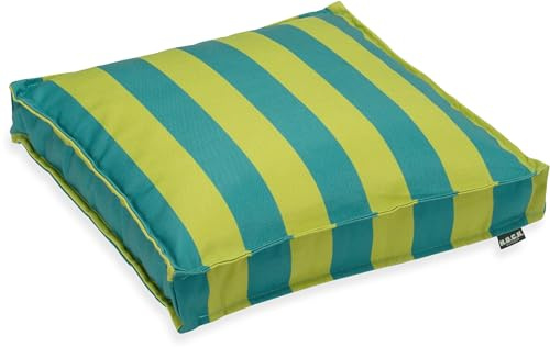 H.O.C.K. Riviera Stripe Outdoor Sitzkissen – Wetterfeste Stuhlkissen mit Blockstreifen – UV-Beständig, Wasser- & Schmutzabweisend – Handmade in Germany (Green Petrol, 40x40x5cm)