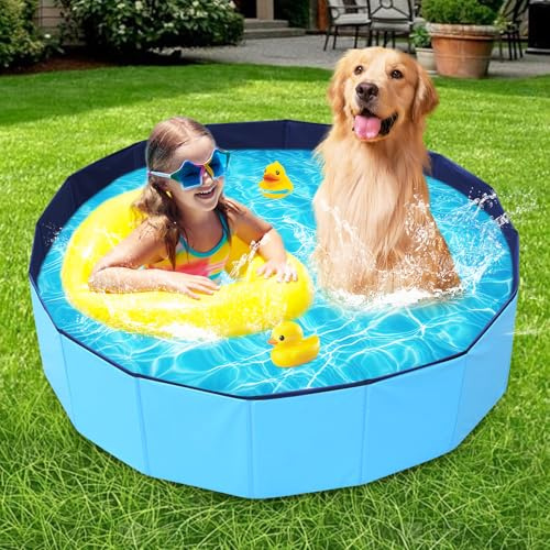 Piscina per Cani, pieghevole per cani 120 x 30 cm, Vasca da Bagno per animali domestici, Vasca Portatile in PVC Antiscivolo, Piscinetta per pet, Piscina Rigida per animali grandi (Blu)