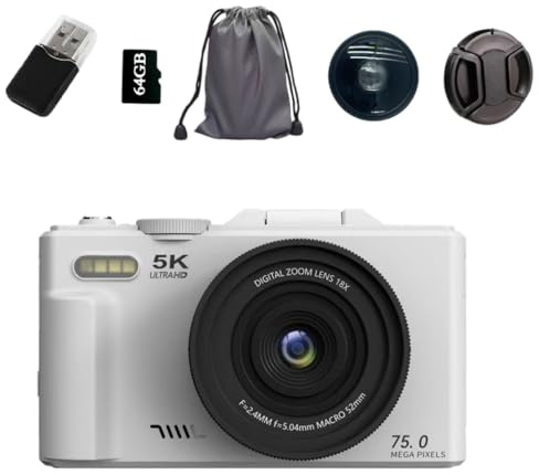 norwiss digitalkamera 75MP 5K Digitalkamera mit 18X Optischem Zoom, 3 Zoll 180° Klappbildschirm, 64GB Karte,WiFi - für Reisen, Anfänger & Teenager