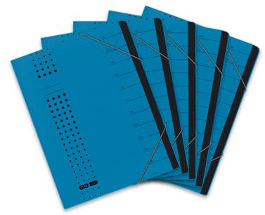 Elba Ordnungsmappe chic A4 aus Karton, 12 Fächer, blau, 5 Stück