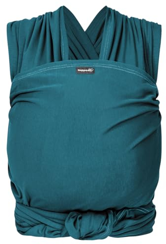 Hoppediz Elastisches Baby-Tragetuch - für Neugeborene ab Geburt (2-9 kg) - aus Bio-Baumwolle - Petrol 5,40 m