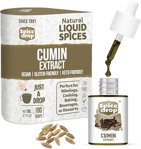 Spice Drop Jeera Cumin Natural Extract | Per alimenti, bevande e dessert | 100% naturale | Per gusto autentico e gusto aromatico | Estratto naturale | 5 ml (180 gocce