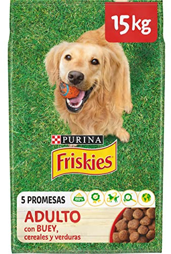Purina Friskies Pienso para Perro Adulto con Buey, Cereales y Verduras, saco de 15kg