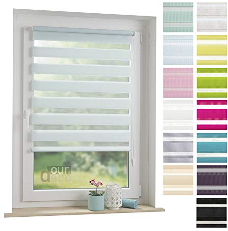 ourdeco® Doppel-Rollo, Duo-Rollo / 120 x 160 cm Pastellblau/lichtdurchlässig, Blickdicht, Montage ohne Bohren