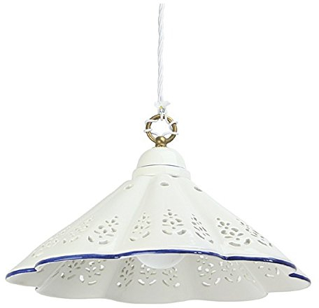 Lampadario in ceramica piatto plissettato bordo traforato country vintage - Ø 39 cm - Marrone