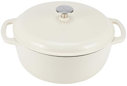 Amazon Basics Round Enameled Cast Iron Covered Dutch Oven, 5.7 L, White