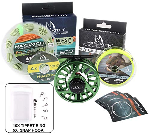 MAXIMUMCATCH Fliegenrolle Avid Serie Fliegenfischen Rollen groß Arbor Angelrolle in 1/3, 3/4, 5/6, 7/8, 9/10wt, 5 Farbe Wahl (Grüne Rolle+Schnüre Combo, 3/4wt)