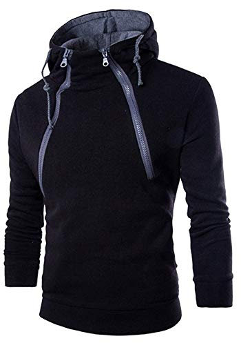 Xmiral Kapuzen-Pullover Herren Einfarbig Lose Kapuzensweatshirt Hoodies Reißverschluss-Ausschnitt(M,Schwarz)